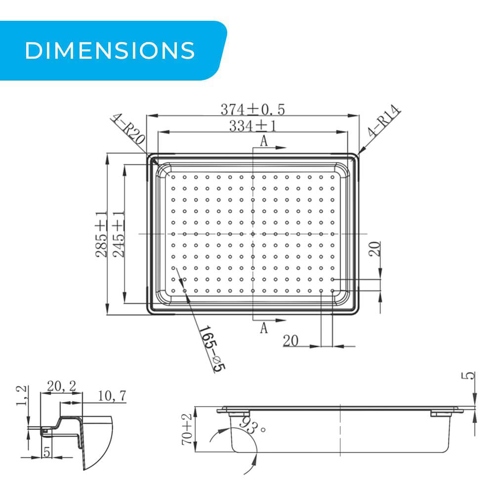 Higold 375mm stainless steel colander dimensions guide