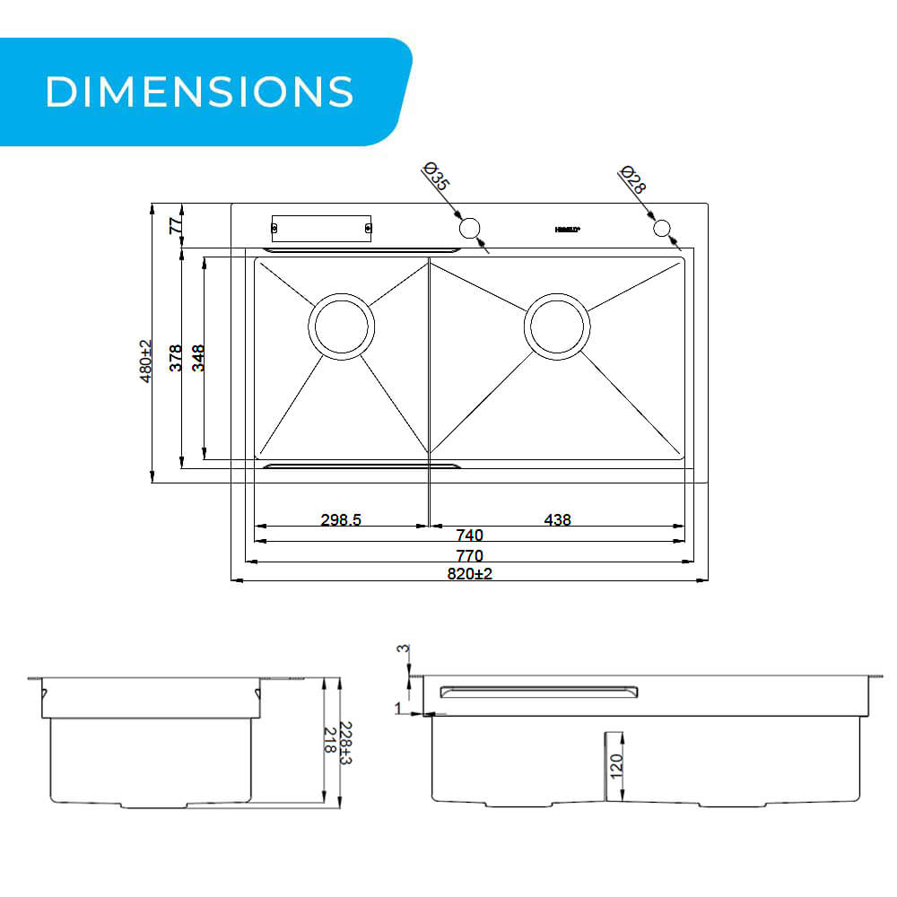 Belle Luxe 1.0 pvd matte black nano coated 820mm double bowl workstation kitchen sink
