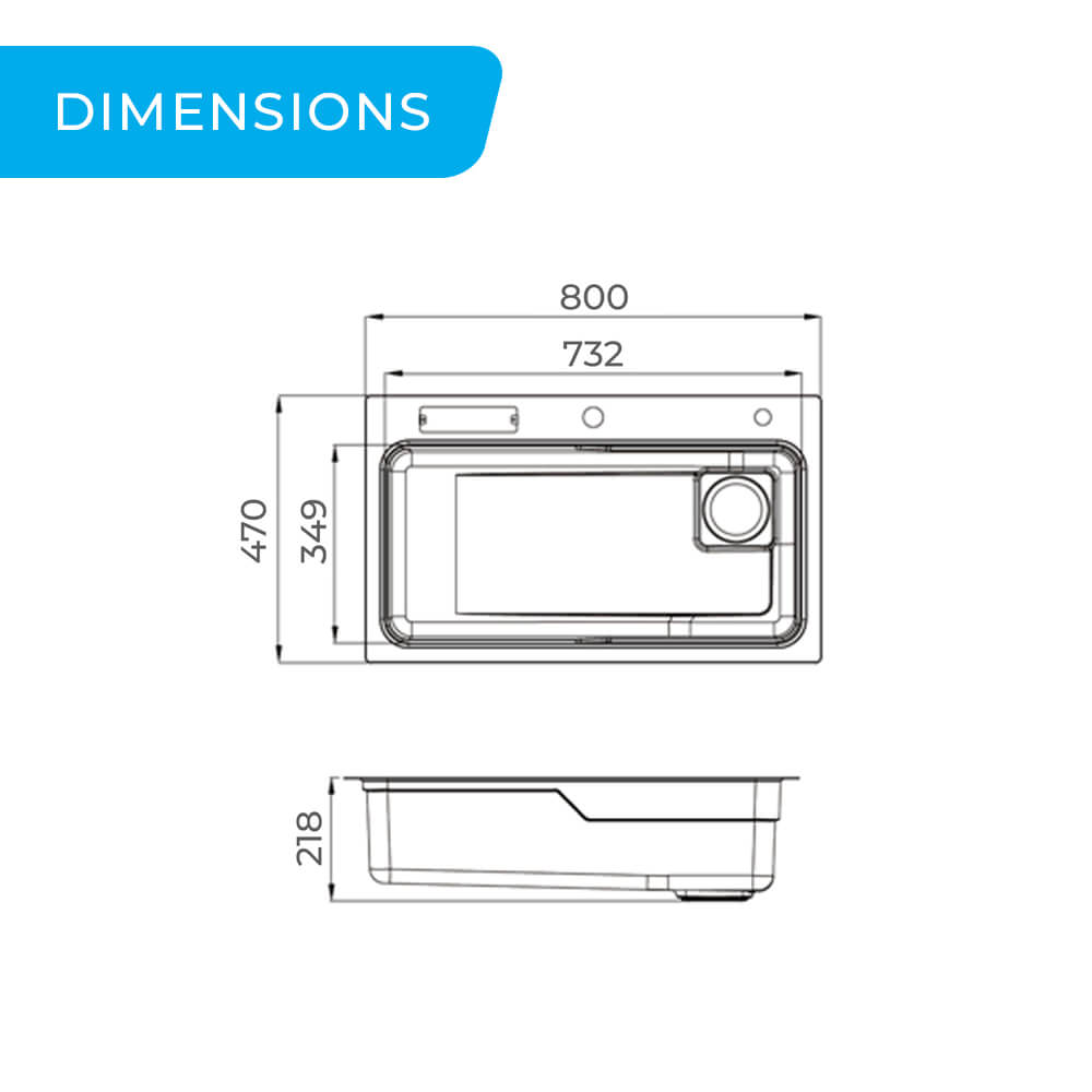 BL2.0 800mm Dual Step Single Bowl Workstation Kitchen Sink Dimensions Guide
