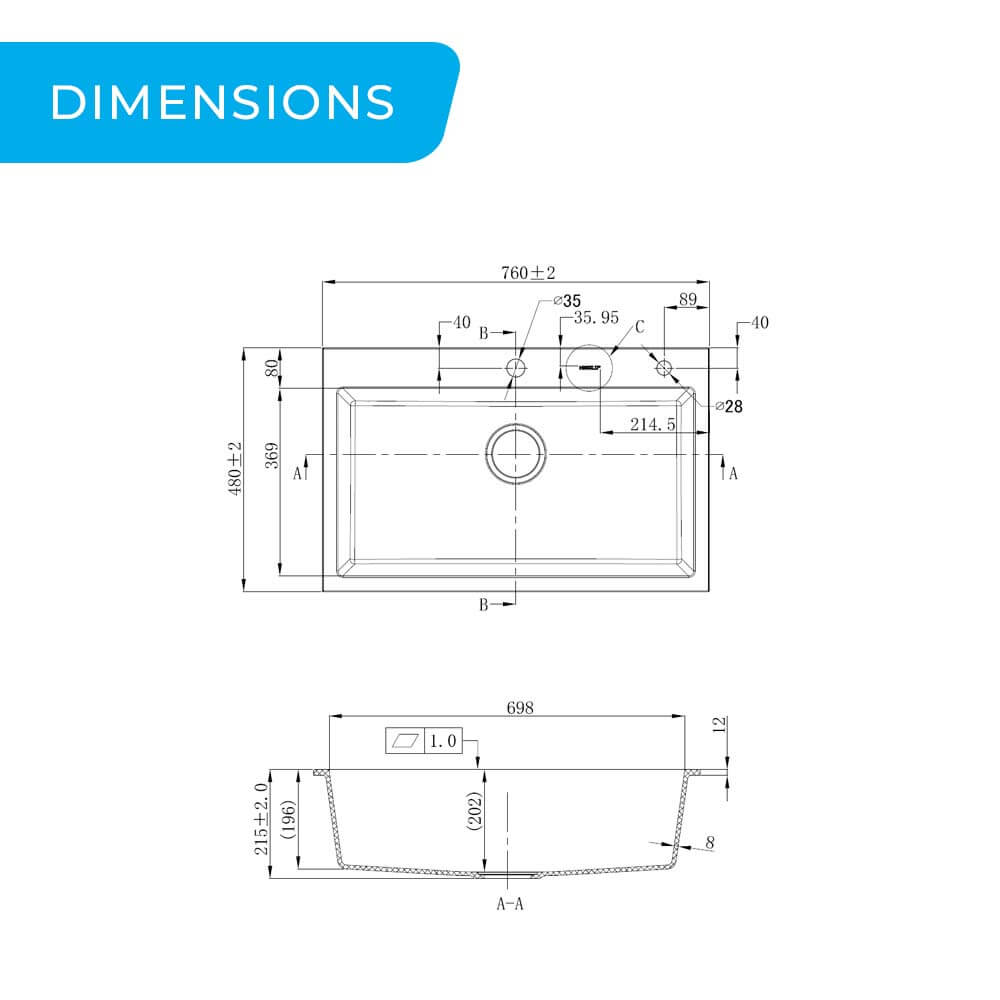 Composite Kitchen Sink 750mm Dimensions Guide