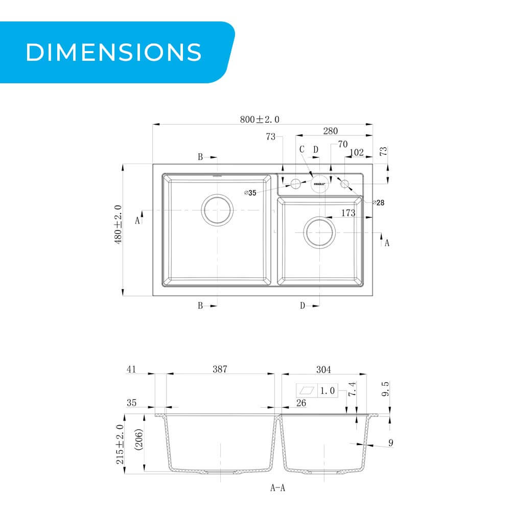 Double Bowl Kitchen Sink Rounded Inner Corner Dimensions Guide
