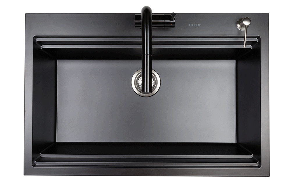 Granite Composite 840mm Single Bowl Workstation Kitchen Sink with Steps