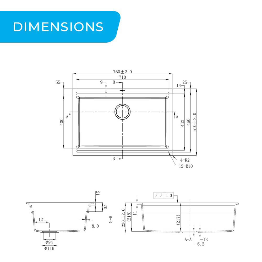 Higold granite composite 750mm multiple step single bowl workstation kitchen sink dimensions guide