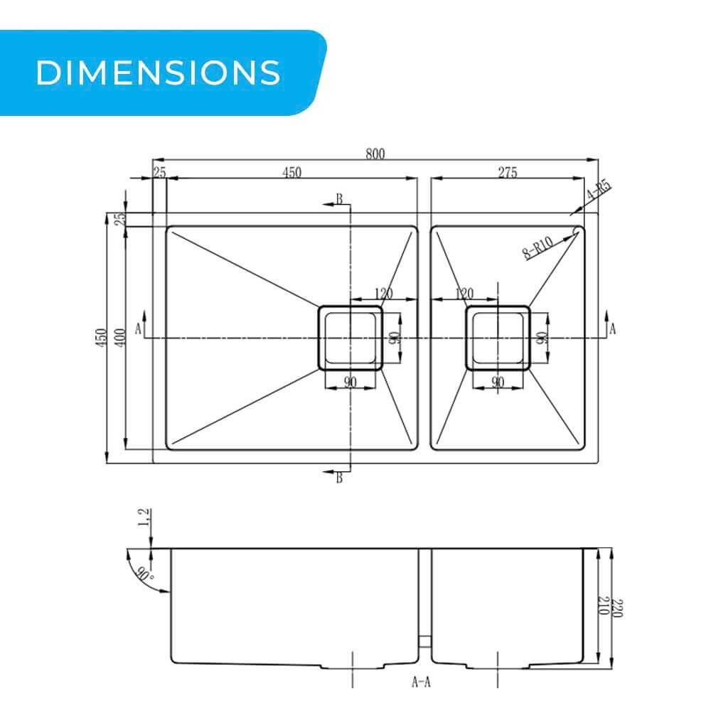 double bowl deep kitchen sink 304 stainless steel dimensions guide