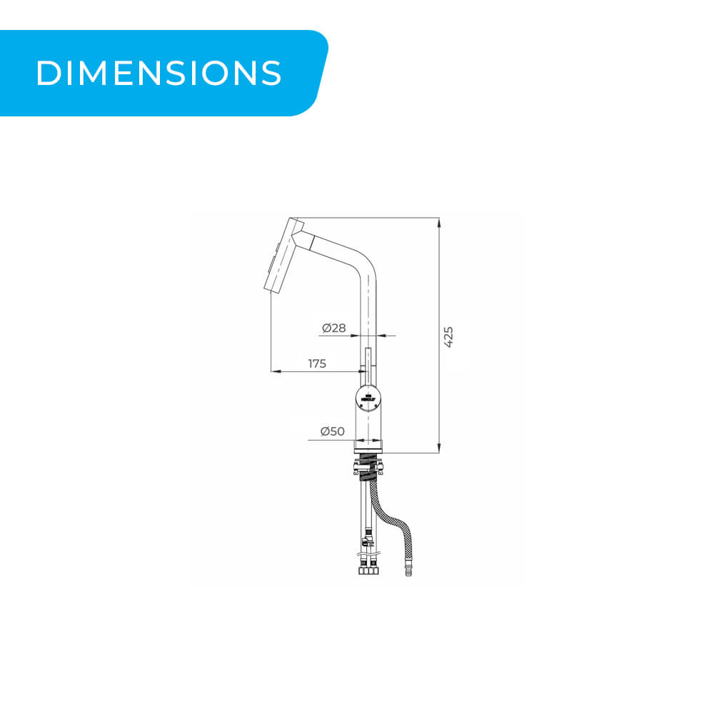 BN2.0 tri-functional pull out kitchen mixer tap dimensions guide
