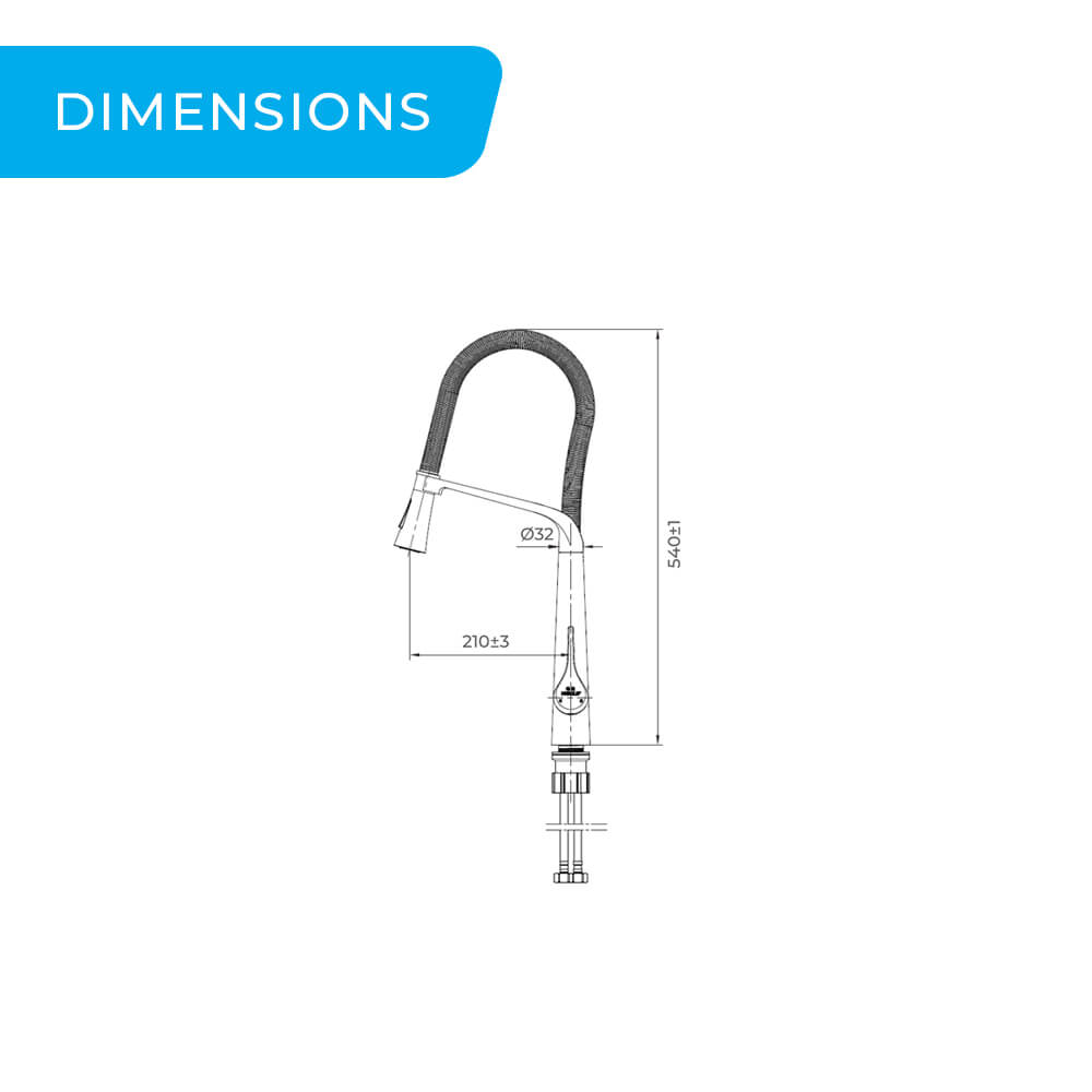 BN2.0 magnetic pull out kitchen mixer tap dimensions guide