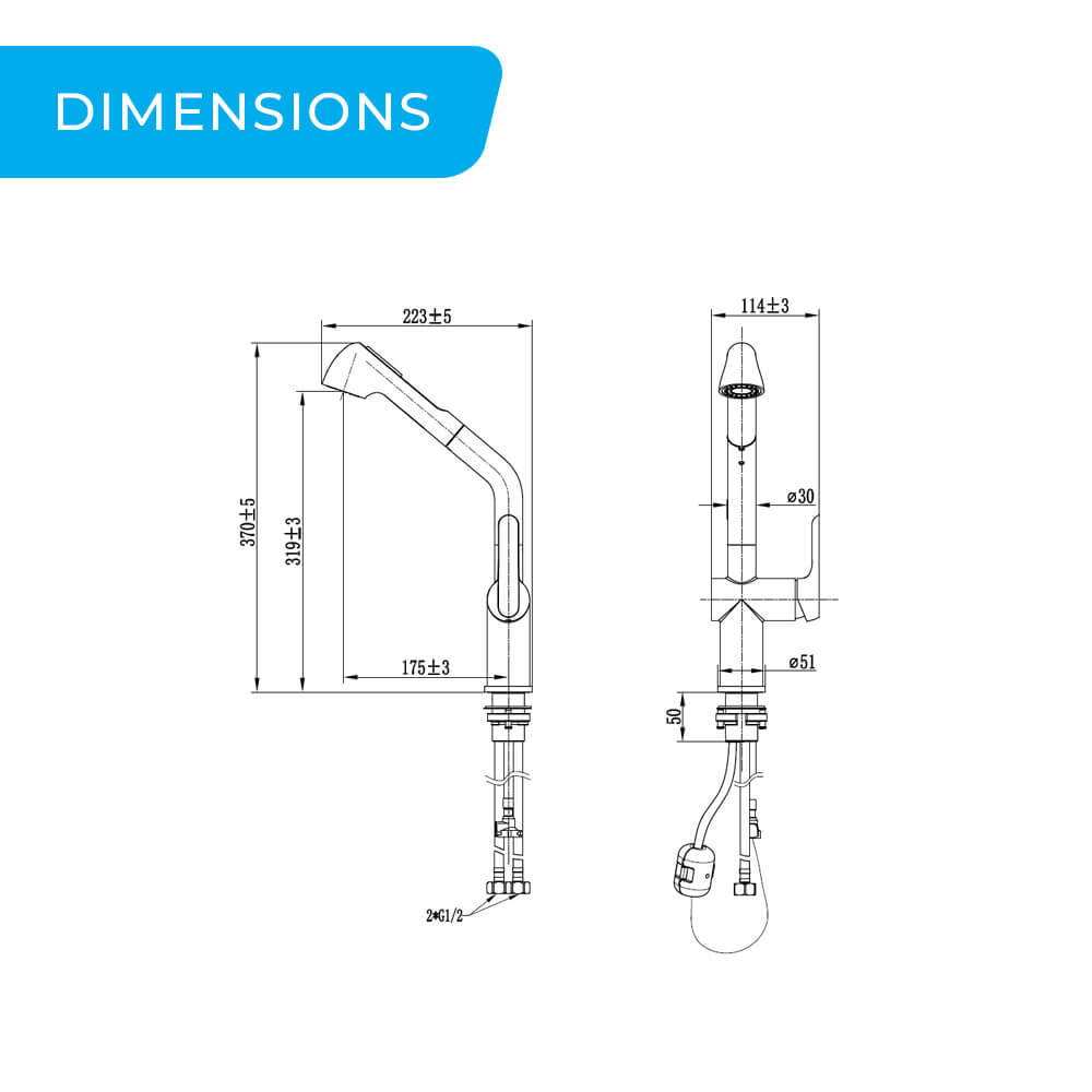 BN4.0 kitchen mixer tap dimensions guide
