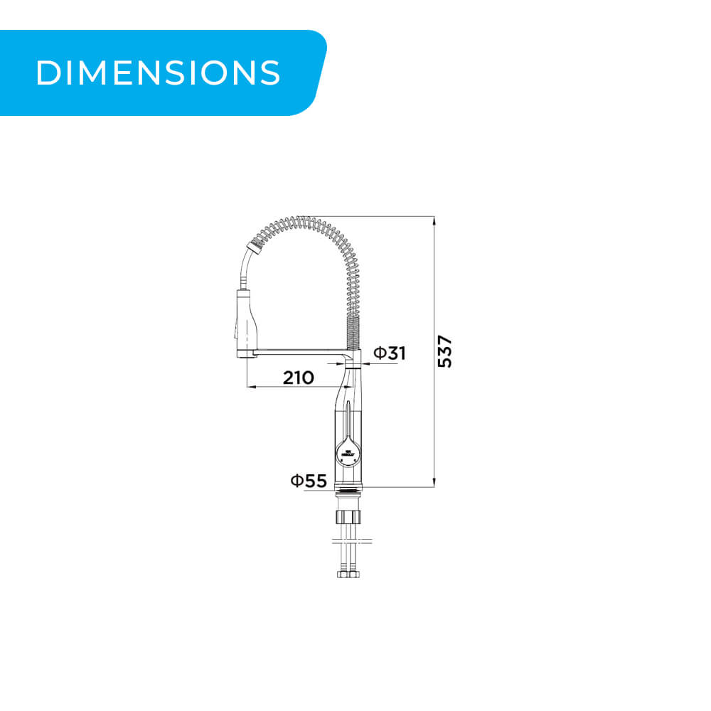 BN3.0 swan neck spring pull out kitchen mixer tap dimensions guide